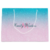 Roze en Turquoise Glitter Ombre Groot Cadeauzakje (Voorkant)