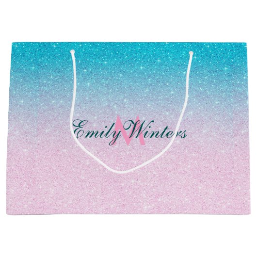 Roze en Turquoise Glitter Ombre Groot Cadeauzakje (Voorkant)