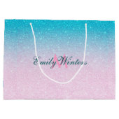 Roze en Turquoise Glitter Ombre Groot Cadeauzakje (Achterkant)
