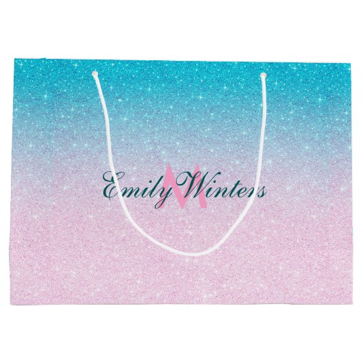 Roze en Turquoise Glitter Ombre Groot Cadeauzakje (Achterkant)
