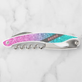 Roze en turquoise glitter ombre monogram kurkentrekker (Achterkant)