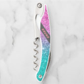 Roze en turquoise glitter ombre monogram kurkentrekker (Voorkant)