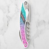 Roze en turquoise glitter ombre monogram kurkentrekker (Achterkant)