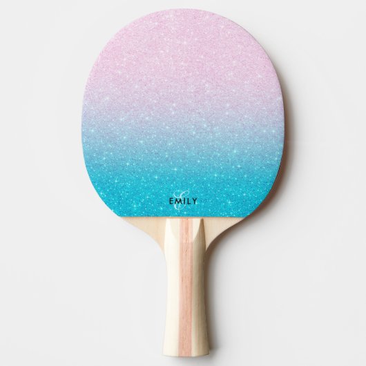 Roze en Turquoise Glitter Ombre Tafeltennisbatje (Voorkant)
