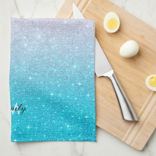 Roze en Turquoise Glitter Ombre Theedoek (Quarter Fold)