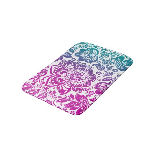 Roze en Turquoise gradiënt Floral Damask Badmat (Gekanteld)