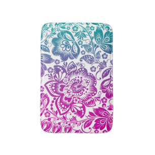 Roze en Turquoise gradiënt Floral Damask Badmat
