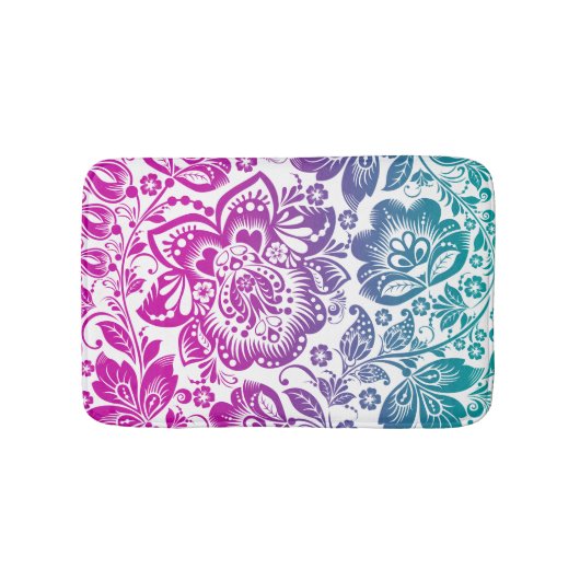 Roze en Turquoise gradiënt Floral Damask Badmat (Voorkant)
