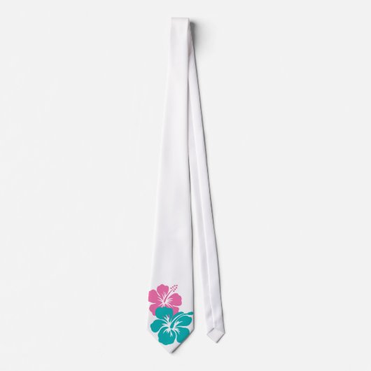 Roze en Turquoise Hibiscus Flowers Stropdas (Voorkant)