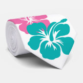 Roze en Turquoise Hibiscus Flowers Stropdas (Opgerold)