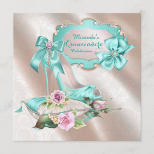 Roze en Turquoise Hoge Hak Schoen Quinceanera Kaart