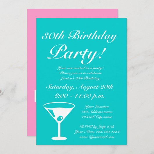 Roze en turquoise Houd rustig op uitnodiging van a (Voorkant / Achterkant)