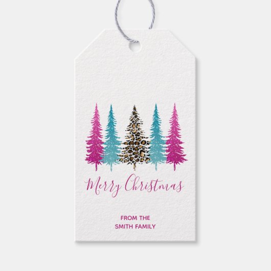 Roze en turquoise Kerst met glamour Cadeaulabel (Voorkant)