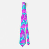 Roze en Turquoise Leafy Pattern Stropdas (Voorkant)
