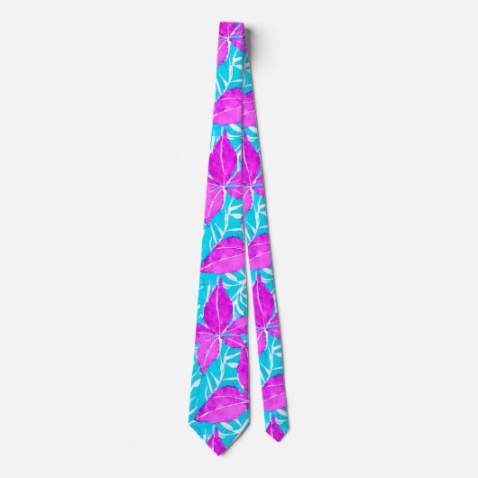 Roze en Turquoise Leafy Pattern Stropdas (Voorkant)