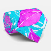 Roze en Turquoise Leafy Pattern Stropdas (Opgerold)