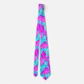 Roze en Turquoise Leafy Pattern Stropdas (Achterkant)