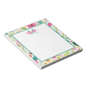 Roze en turquoise lente bloemmonogram notitieblok (Schuin)