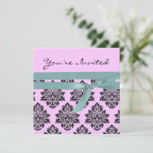 Roze en turquoise linen Twin baby shower nodigen Kaart (Staand voorkant)