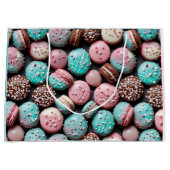 Roze en turquoise Macaron Verjaardag Groot Cadeauzakje (Voorkant)
