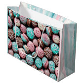 Roze en turquoise Macaron Verjaardag Groot Cadeauzakje (Voorkant Gekanteld)