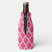 Roze en Turquoise Marokkaanse Quatrefoil Monogram Flesjeskoeler (Fles Achterkant)