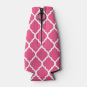 Roze en Turquoise Marokkaanse Quatrefoil Monogram Flesjeskoeler (Achterkant)