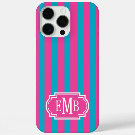 Roze en turquoise monogram gestreepte hoes (Achterkant)