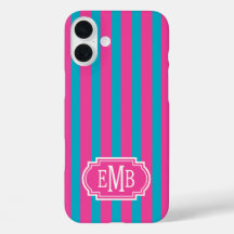 Roze en turquoise monogram gestreepte hoes