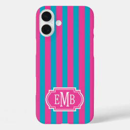 Roze en turquoise monogram gestreepte hoes