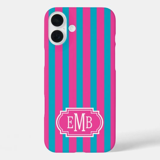 Roze en turquoise monogram gestreepte hoes (Achterkant)