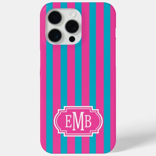 Roze en turquoise monogram strepen Case-Mate iPhone case (Achterkant)