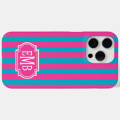 Roze en turquoise monogram strepen Case-Mate iPhone case (Achterkant (horizontaal))