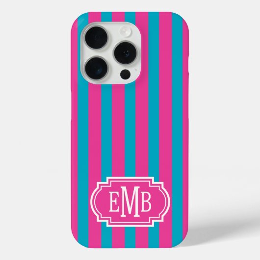 Roze en turquoise monogram strepen Case-Mate iPhone case (Achterkant)