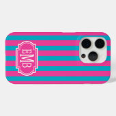 Roze en turquoise monogram strepen Case-Mate iPhone case (Achterkant (horizontaal))