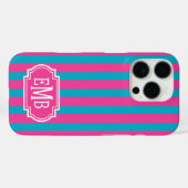 Roze en turquoise monogram strepen Case-Mate iPhone case (Achterkant (horizontaal))