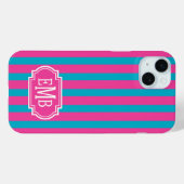 Roze en turquoise monogrammet strepen Case-Mate iPhone case (Achterkant (horizontaal))