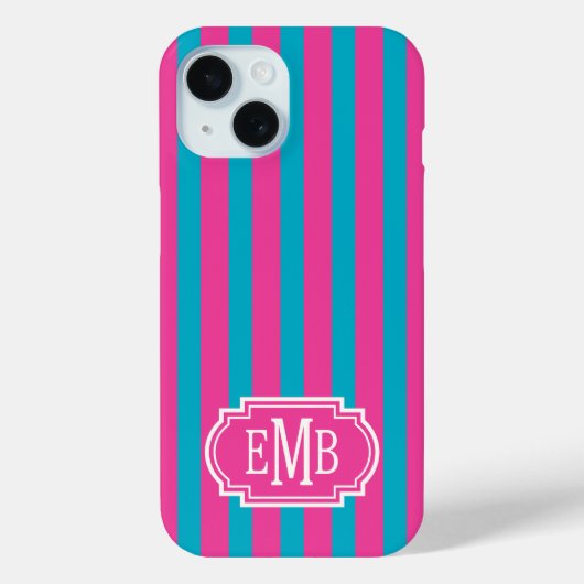 Roze en turquoise monogramstrepen Case-Mate iPhone case (Achterkant)