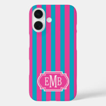 Roze en turquoise monogramstrepen