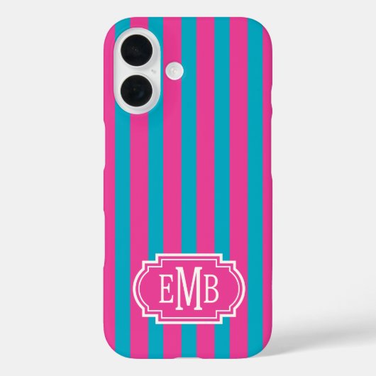 Roze en turquoise monogramstrepen Case-Mate iPhone case (Achterkant)