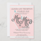 Roze en Turquoise Mr en Mrs Typography Weddings Kaart (Voorkant)