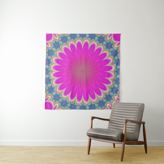 Roze en Turquoise Mystical Mandala Wall Tapestry Wandkleed (In Situ (horizontaal))