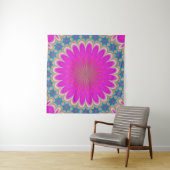 Roze en Turquoise Mystical Mandala Wall Tapestry Wandkleed (In situ)