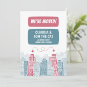 Roze en turquoise nieuw adres cartoon stad aankondiging (Staand voorkant)