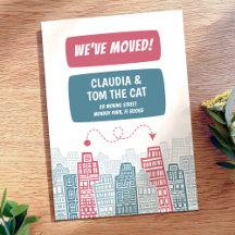 Roze en turquoise nieuw adres cartoon stad