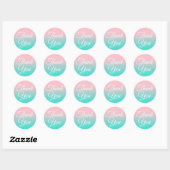 Roze en Turquoise Ombre Calligrafie Hartelijk dank Ronde Sticker (Vel)