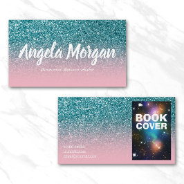 Roze en turquoise ombre glitters foto auteur visitekaartje