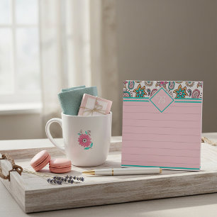 Roze en turquoise paisley monogram notitieblok
