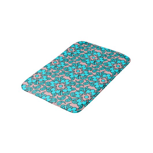Roze en turquoise Paisley Patroon Badmat (Gekanteld)