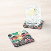 Roze en Turquoise Paradijs | Strandkunst Bier Onderzetter (Rechterzijde)